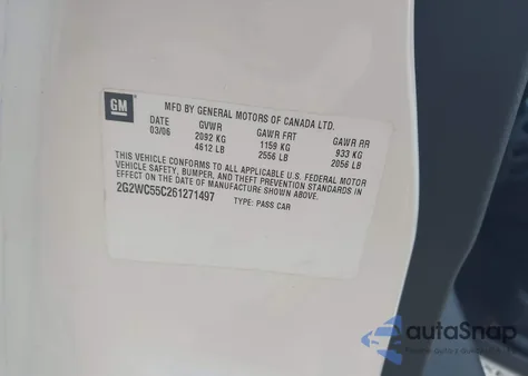 2006 Pontiac Grand Prix Gxp from USA, damaged, VIN 2G2WC55C261271497